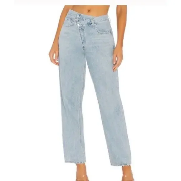 Agolde Criss Cross Upsized Jean High Rise Cross Front Straight Leg Size 25 2661 - Picture 2 of 12